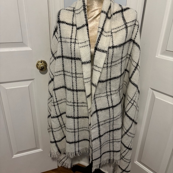Windowpane Winter White, Black Extra Long/Wide Scarf/Wrap - Picture 5 of 10